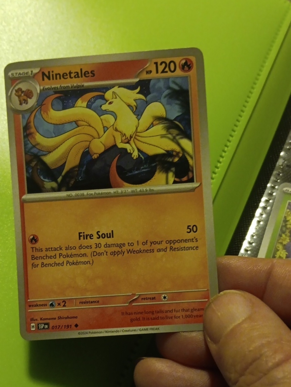 Pokemon Ninetales Card - Yellow and Orange Artwork